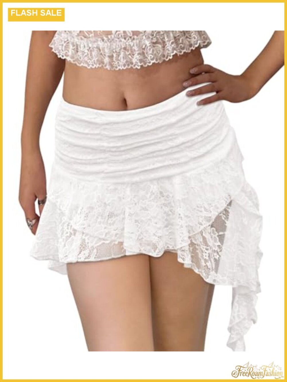 Lace Mini Skirt Ruffle Asymmetrical Flowy Y2K Women's Skirt